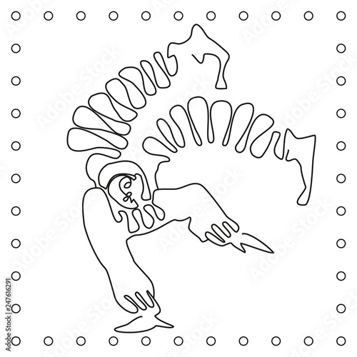 Flat black and white line hand drawing clown acrobat . Vector isolated.