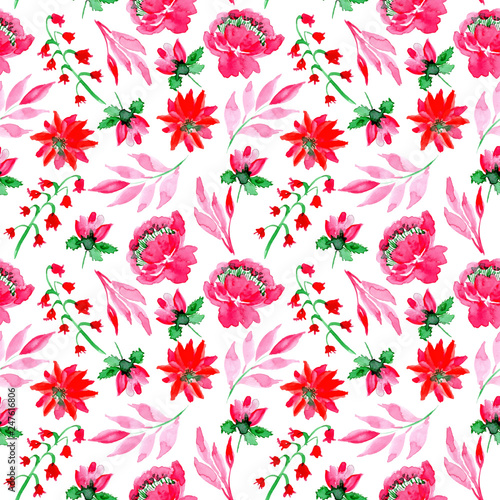 Seamless pattern watercolor floral pink