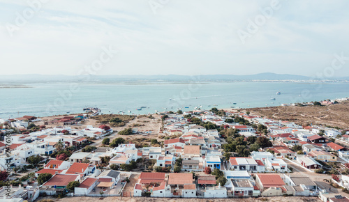 Aerial view of Farol Island in  Formosa Estuary, Algarve, Portugal.