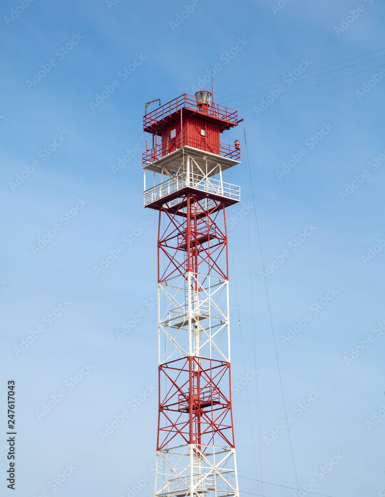 red and white color metal sea navigational lighthouse red and white color metal sea navigational lighthouse