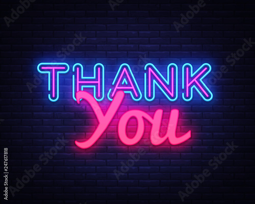 Thank You neon sign vector. Thank You Design template neon sign, light banner, neon signboard, nightly bright advertising, light inscription. Vector illustration