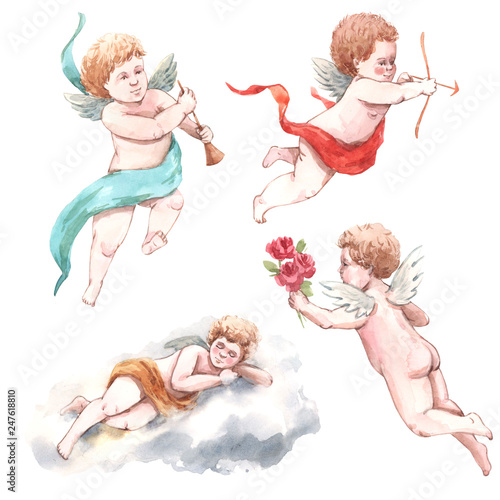 Εκτύπωση καμβά Watercolor angel putti illustration
