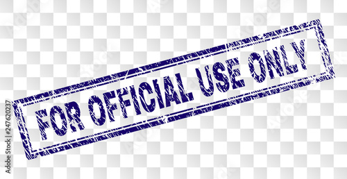 FOR OFFICIAL USE ONLY stamp seal print with rubber print style and double framed rectangle shape. Stamp is placed on a transparent background.