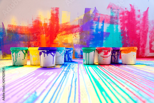 Abstract splatter color background, colorful paint drops ink splashes grunge ...