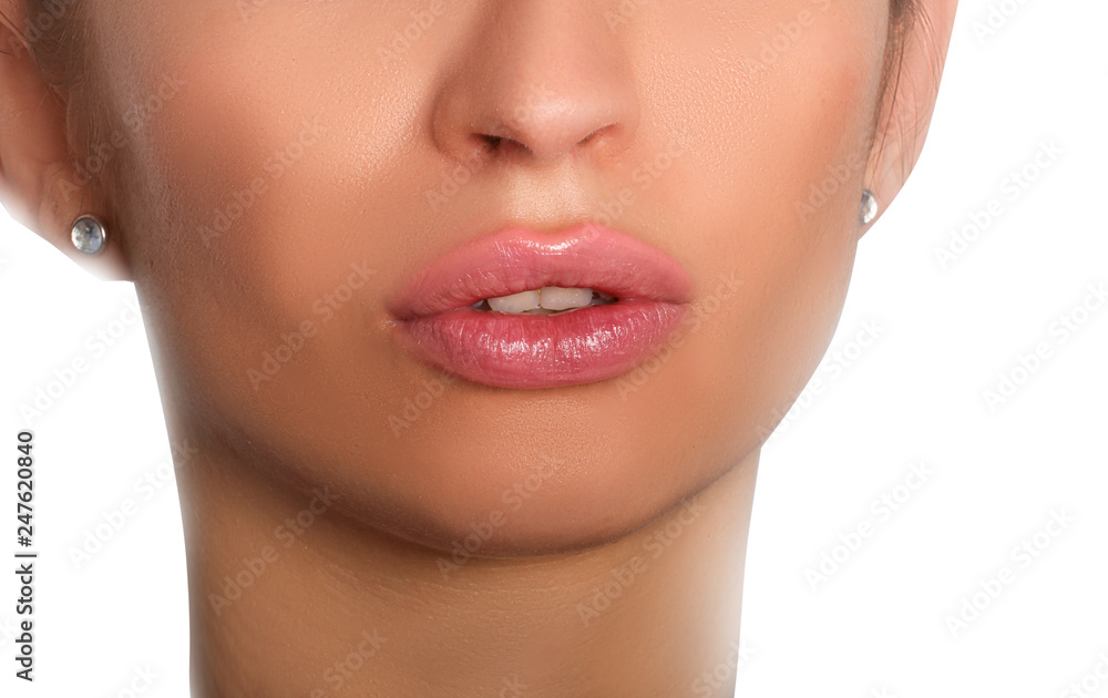 part of face with pink lips part of face with pink lips