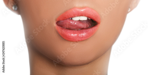 sexy posting lips with tongue wit natural lipstick 