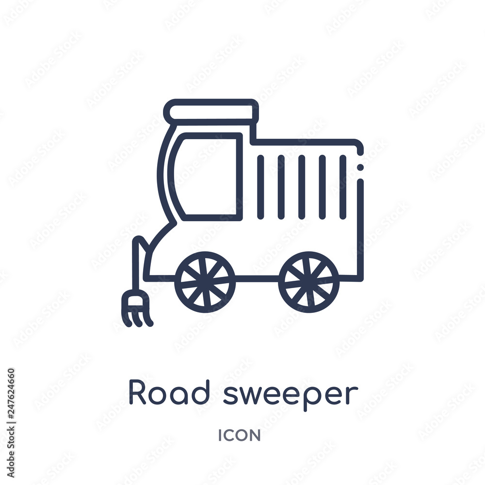 road sweeper icon from transport outline collection. Thin line road sweeper icon isolated on white background. road sweeper icon from transport outline collection. Thin line road sweeper icon isolated on white background.