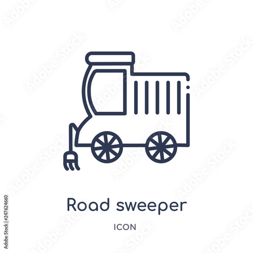 road sweeper icon from transport outline collection. Thin line road sweeper icon isolated on white background.