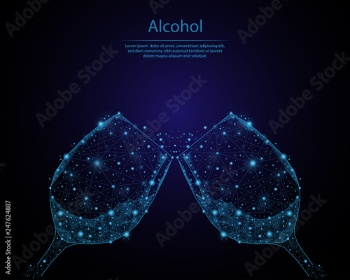 Abstract image of wine glass with wine in the form of a constellation, consisting of lines and points