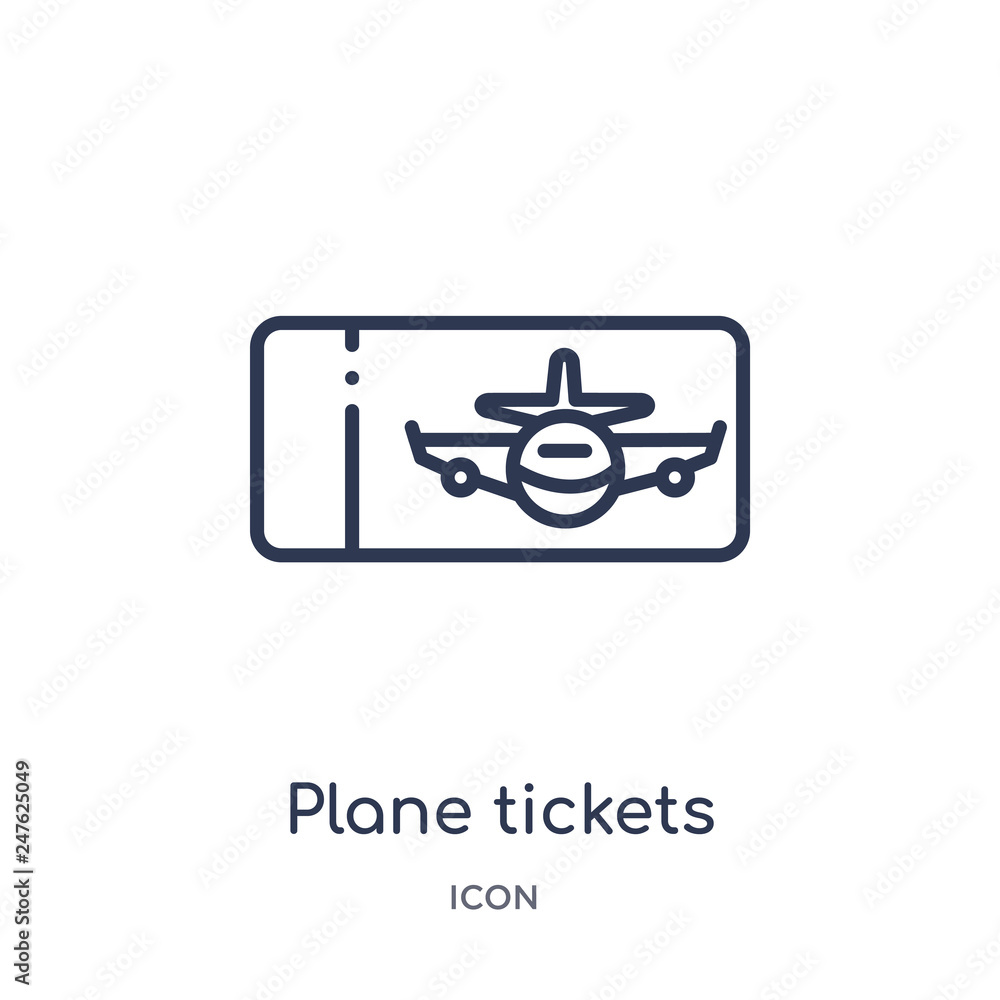 plane tickets icon from transport outline collection. Thin line plane tickets icon isolated on white background. plane tickets icon from transport outline collection. Thin line plane tickets icon isolated on white background.