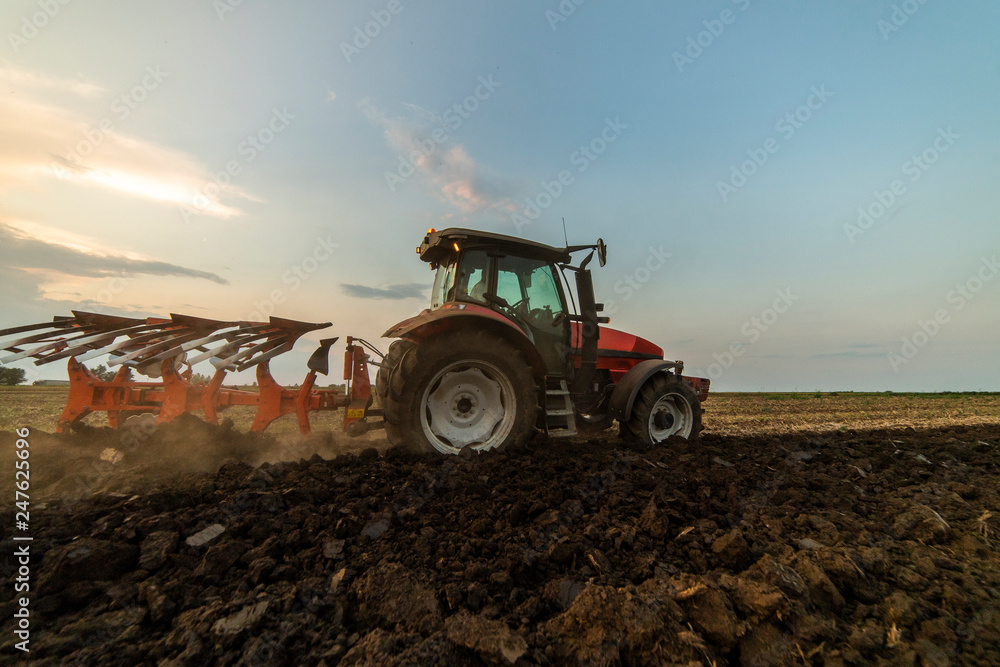 Fototapeta premium Tractor plowing fields