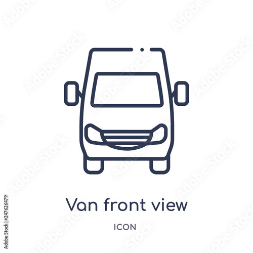 van front view icon from transport outline collection. Thin line van front view icon isolated on white background.