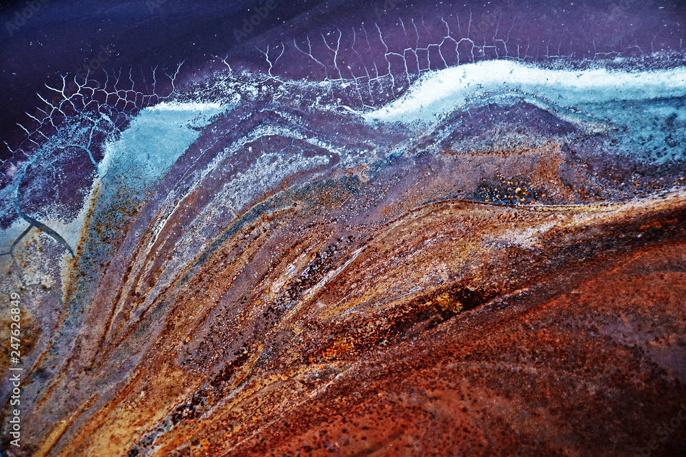 corrosion landscape, pattern on a burned iron sheet