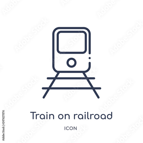 train on railroad icon from transport outline collection. Thin line train on railroad icon isolated on white background.