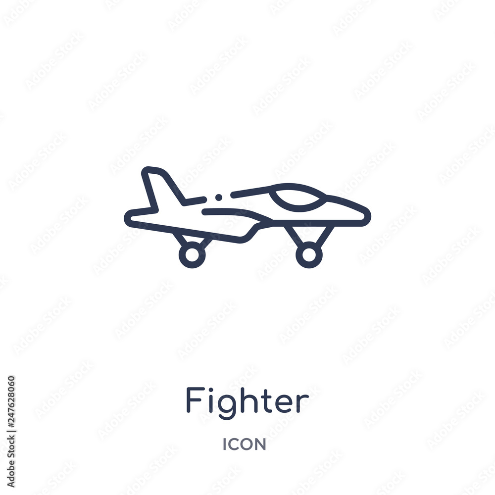 fighter icon from transport outline collection. Thin line fighter icon isolated on white background. fighter icon from transport outline collection. Thin line fighter icon isolated on white background.