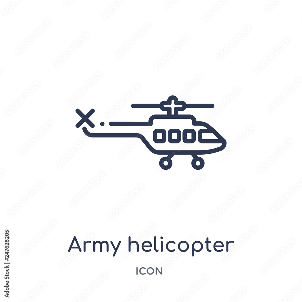 army helicopter icon from transport outline collection. Thin line army helicopter icon isolated on white background.
