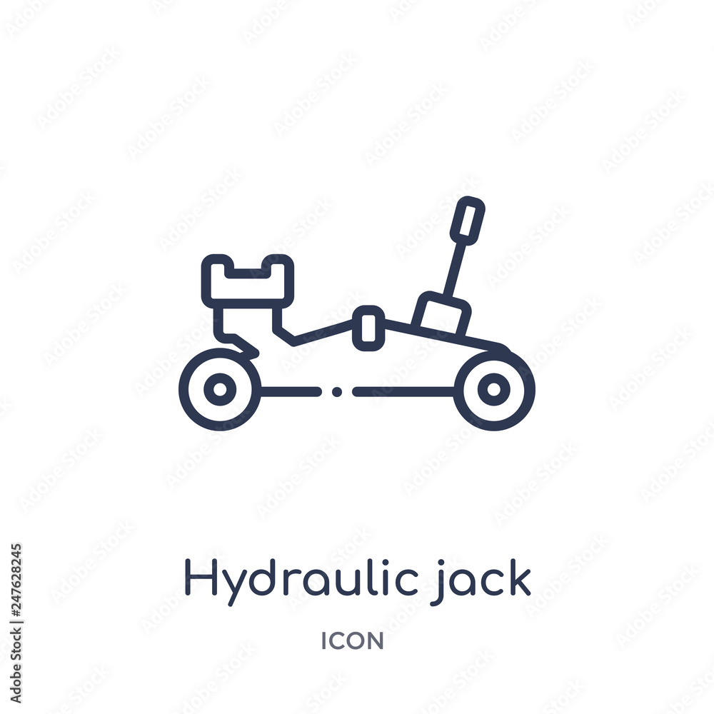 hydraulic jack icon from transportation outline collection. Thin line hydraulic jack icon isolated on white background. hydraulic jack icon from transportation outline collection. Thin line hydraulic jack icon isolated on white background.