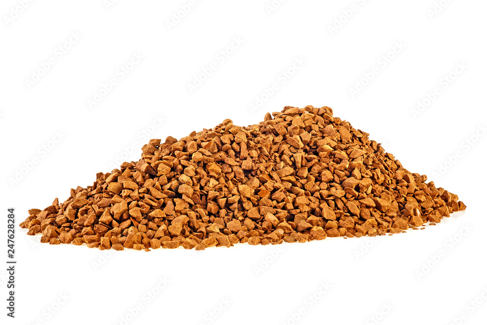 Instant granulated aromatic coffee on white background. Full depth of field. Instant granulated aromatic coffee on white background. Full depth of field.