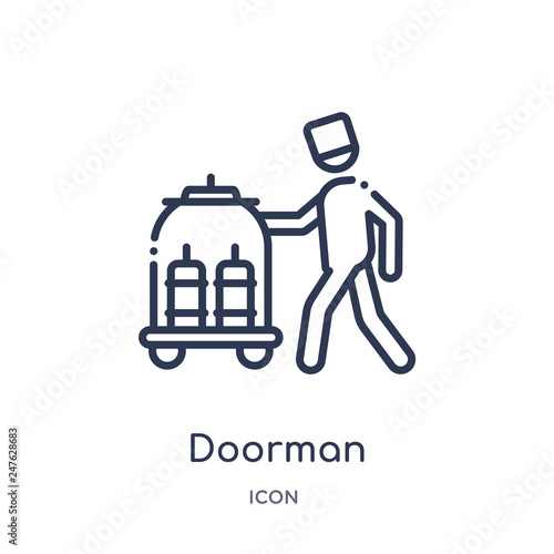doorman icon from transportation outline collection. Thin line doorman icon isolated on white background.