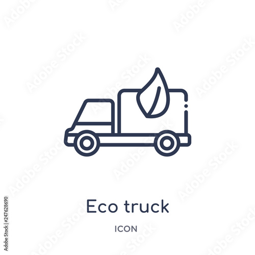 eco truck icon from transportation outline collection. Thin line eco truck icon isolated on white background.