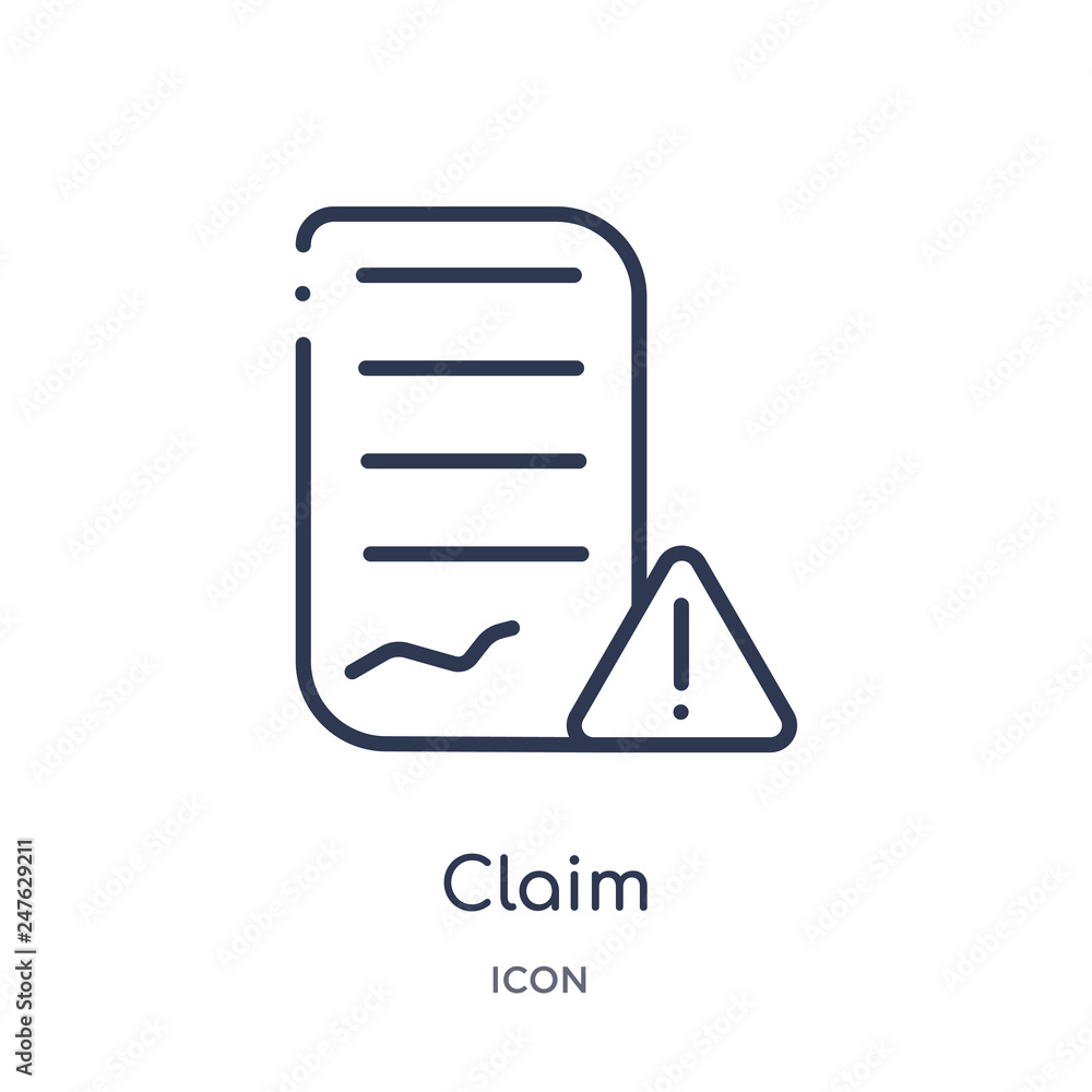 claim icon from travel outline collection. Thin line claim icon isolated on white background. claim icon from travel outline collection. Thin line claim icon isolated on white background.