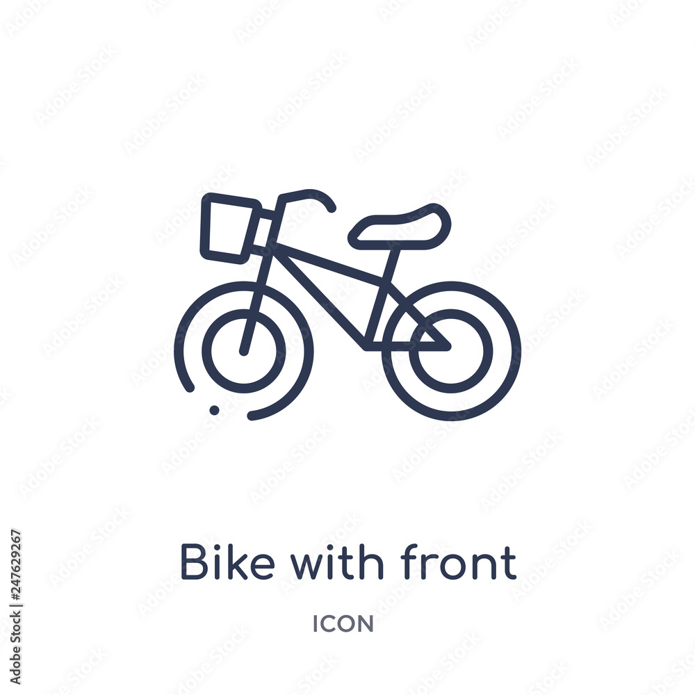 bike with front basket icon from travel outline collection. Thin line bike with front basket icon isolated on white background. bike with front basket icon from travel outline collection. Thin line bike with front basket icon isolated on white background.