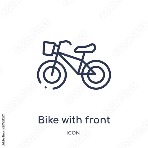bike with front basket icon from travel outline collection. Thin line bike with front basket icon isolated on white background.