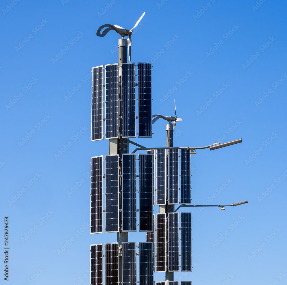 Solar panels and wind generators with LED lights Solar panels and wind generators with LED lights