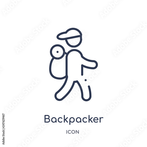 backpacker icon from travel outline collection. Thin line backpacker icon isolated on white background.
