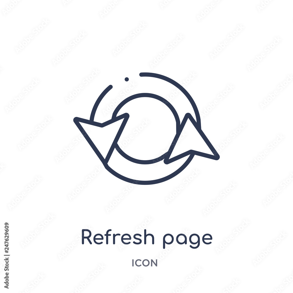refresh page arrow button icon from user interface outline collection. Thin line refresh page arrow button icon isolated on white background. refresh page arrow button icon from user interface outline collection. Thin line refresh page arrow button icon isolated on white background.