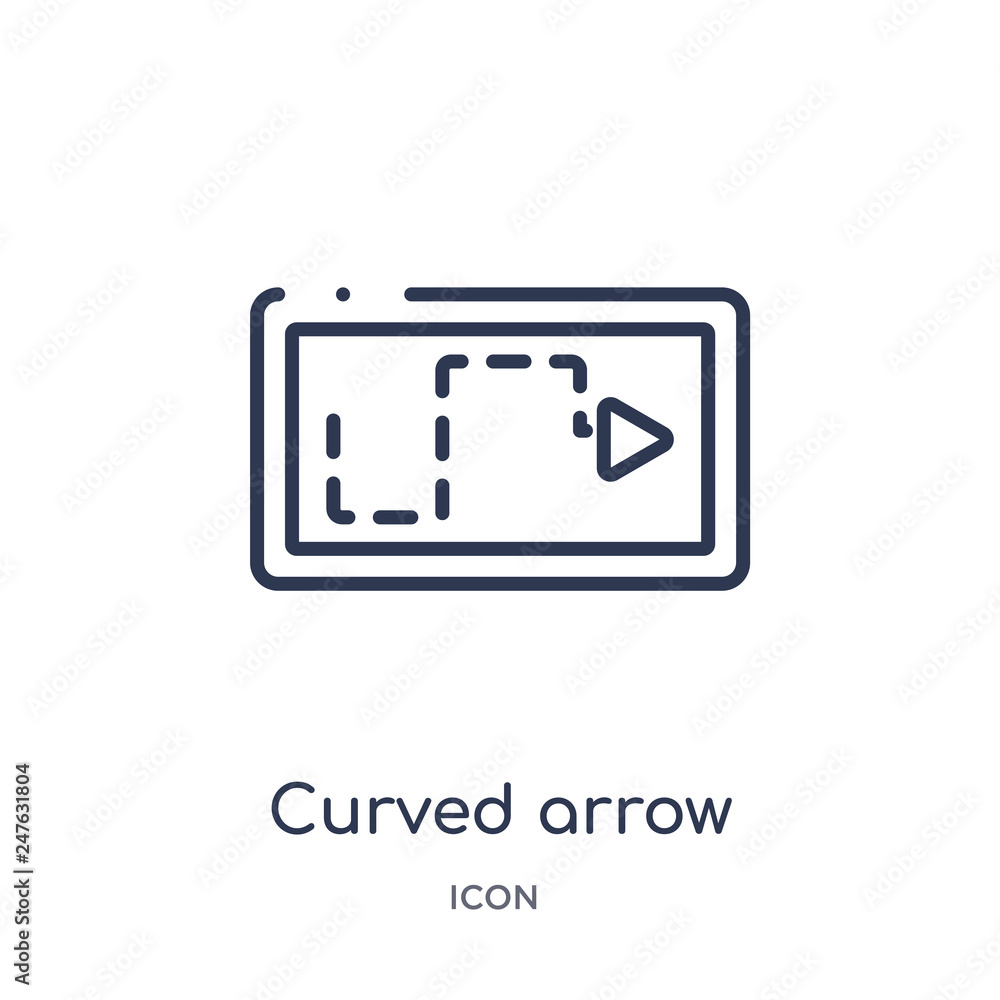 curved arrow with broken icon from user interface outline collection. Thin line curved arrow with broken icon isolated on white background. curved arrow with broken icon from user interface outline collection. Thin line curved arrow with broken icon isolated on white background.