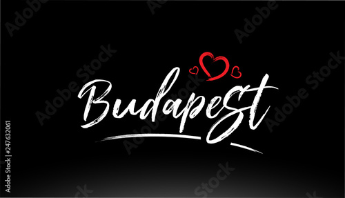 Photography budapest city hand written text with red heart logo