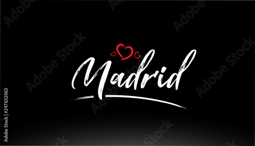 madrid city hand written text with red heart logo