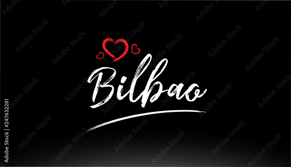 bilbao city hand written text with red heart logo