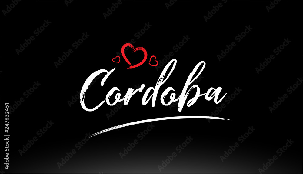 cordoba city hand written text with red heart logo