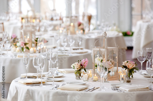 Wedding table set for fine dining photo