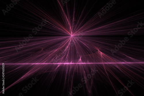 Distribution of information in cyberspace, abstract 3d illustration in perspective on a black background. © LanaPo