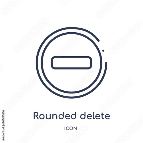 rounded delete button with minus icon from user interface outline collection. Thin line rounded delete button with minus icon isolated on white background.