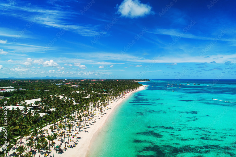 Aerial view of Punta Cana beach resort, Dominican Republic. Exotic island in Caribbean sea. Aerial view of Punta Cana beach resort, Dominican Republic. Exotic island in Caribbean sea.
