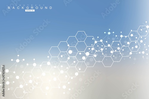 Structure molecule and communication. Dna, atom, neurons. Scientific concept for your design. Connected lines with dots. Medical, technology, chemistry, science background. Vector illustration.