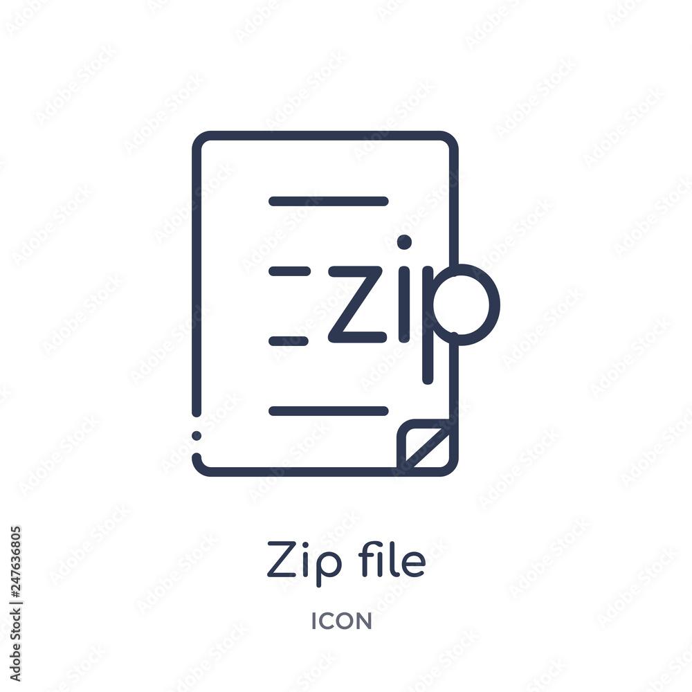 zip file icon from user interface outline collection. Thin line zip file icon isolated on white background.