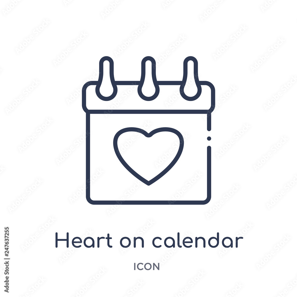 heart on calendar icon from user interface outline collection. Thin line heart on calendar icon isolated on white background. heart on calendar icon from user interface outline collection. Thin line heart on calendar icon isolated on white background.
