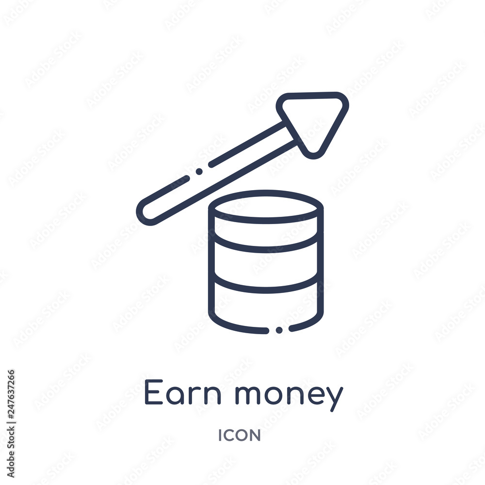 earn money icon from user interface outline collection. Thin line earn money icon isolated on white background. earn money icon from user interface outline collection. Thin line earn money icon isolated on white background.