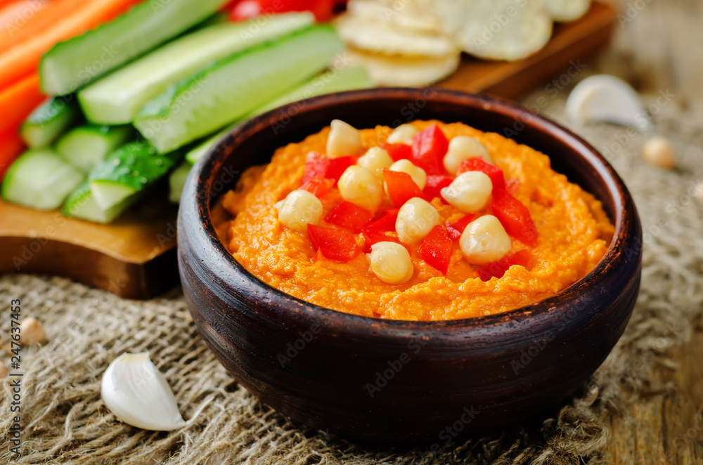 Red Bell pepper hummus with vegetables Red Bell pepper hummus with vegetables
