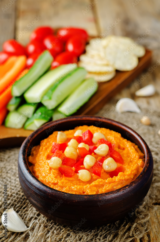 Red Bell pepper hummus with vegetables Red Bell pepper hummus with vegetables