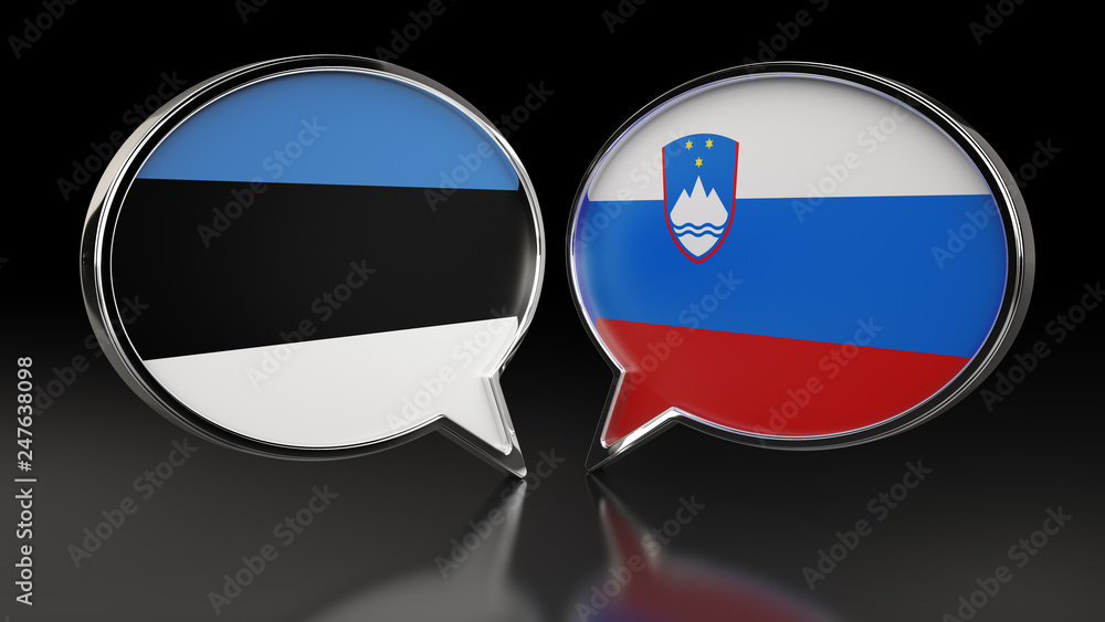 Estonia and Slovenia flags with Speech Bubbles. 3D illustration Estonia and Slovenia flags with Speech Bubbles. 3D illustration
