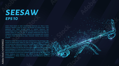 Seesaw from the particles on a dark background. Seesaw of circles and dots.