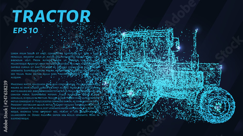 Tractor of particles on a dark background. Tractor of circles and points.