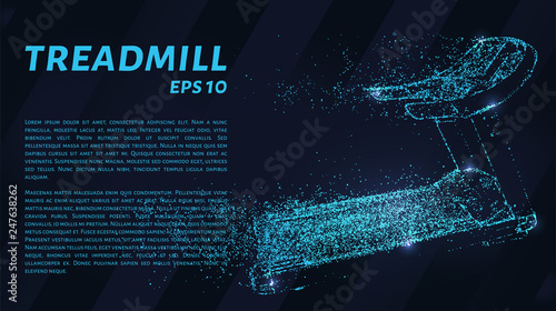 Treadmill of particles on a dark background. Treadmill of circles and points.