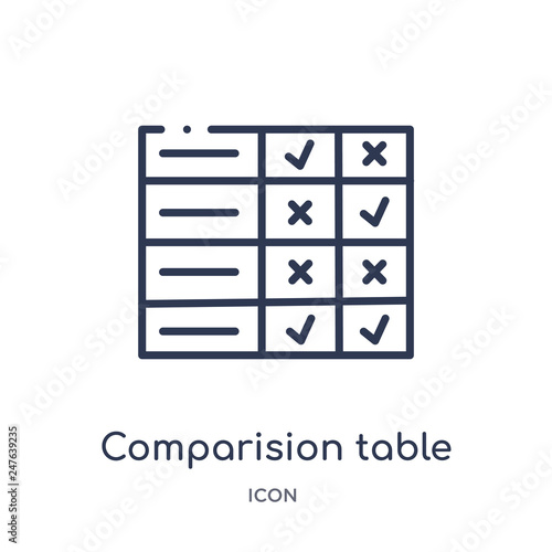 comparision table icon from user interface outline collection. Thin line comparision table icon isolated on white background.
